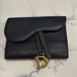 Christian Dior Saddle Black Leather Calfskin Grained Wallet